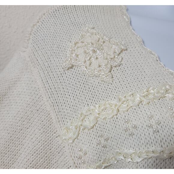 Rue 21 Cream Open Front Embroidered Cardigan Sweater Small Lightweight Soft - Picture 2 of 9